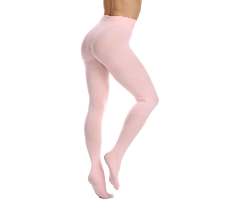 Frola Women's 80 Denier Soft Semi Opaque Solid Color Footed Pantyhose Tights(Large-X-Large,Pink) - Image 2